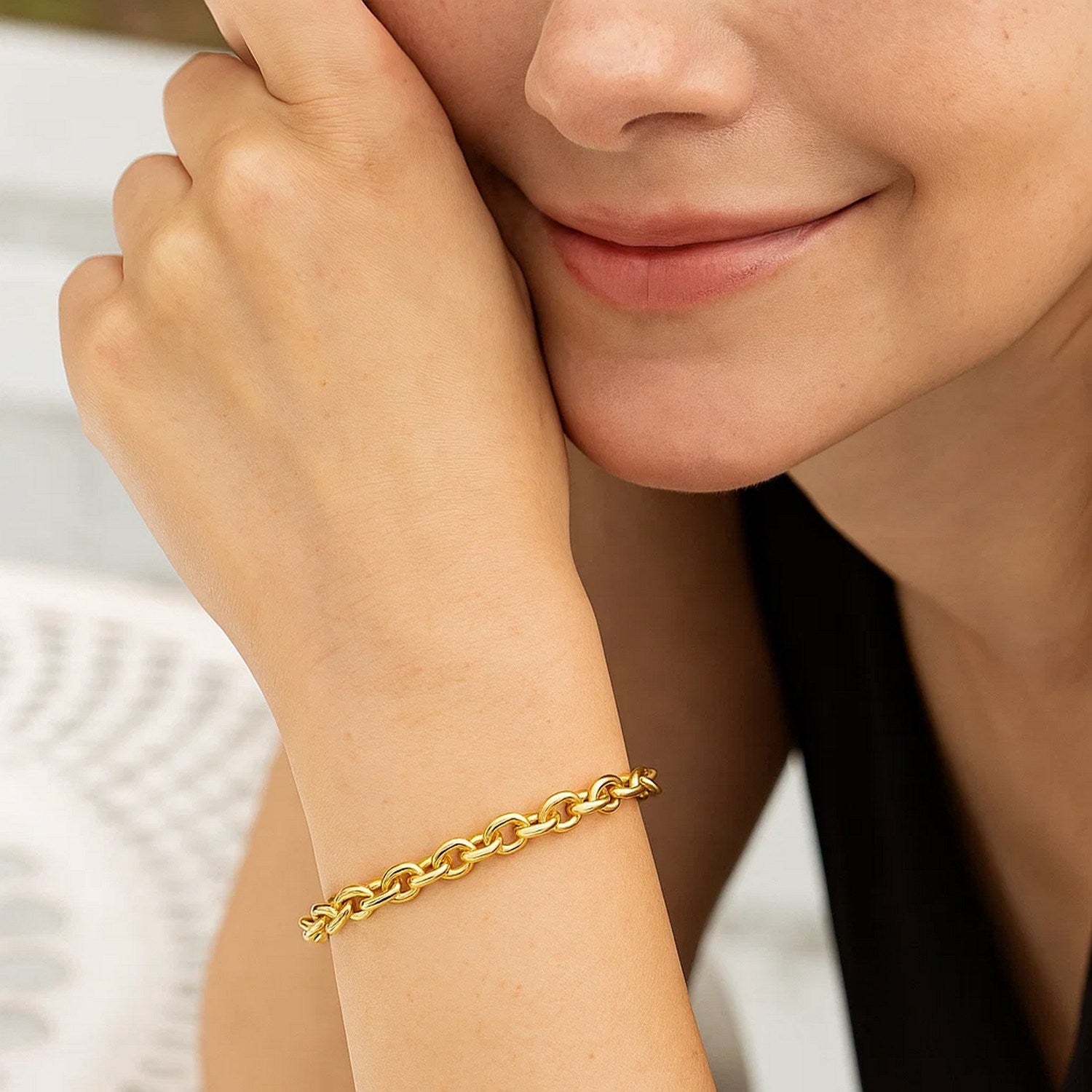 14K Yellow Gold Charm Lock Rolo Chain Bracelet (5.10mm)
