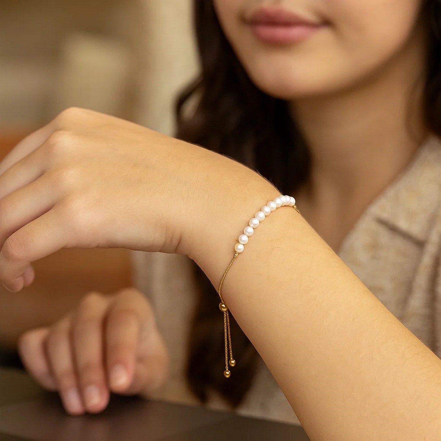 14k Yellow Gold Adjustable Friendship Bracelet with Pearls
