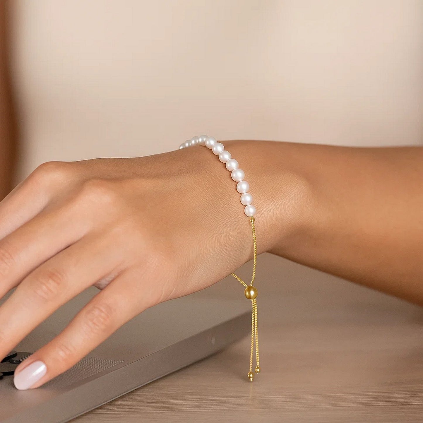 14k Yellow Gold Adjustable Friendship Bracelet with Pearls