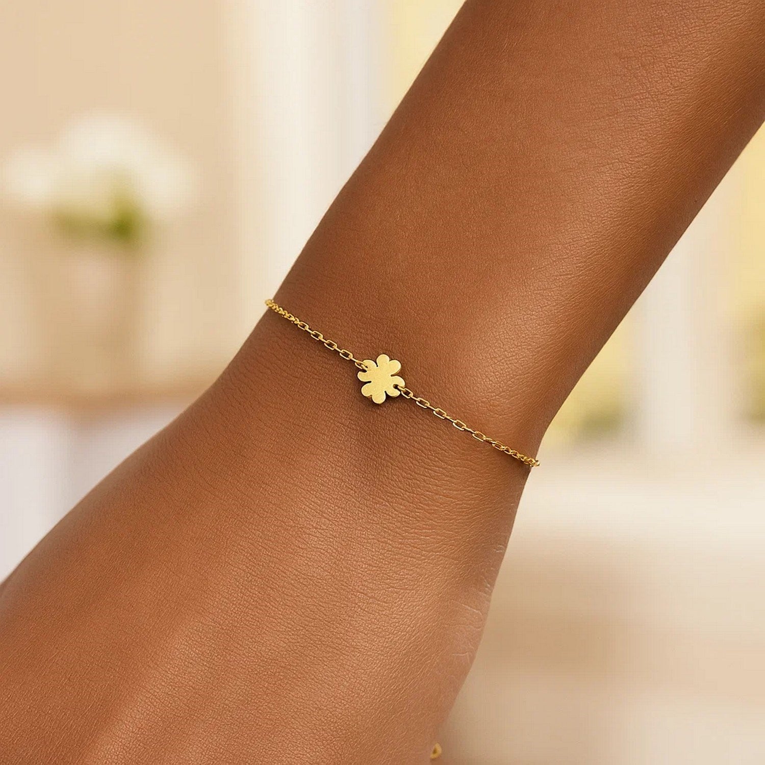 14K Yellow Gold Clover Bracelet