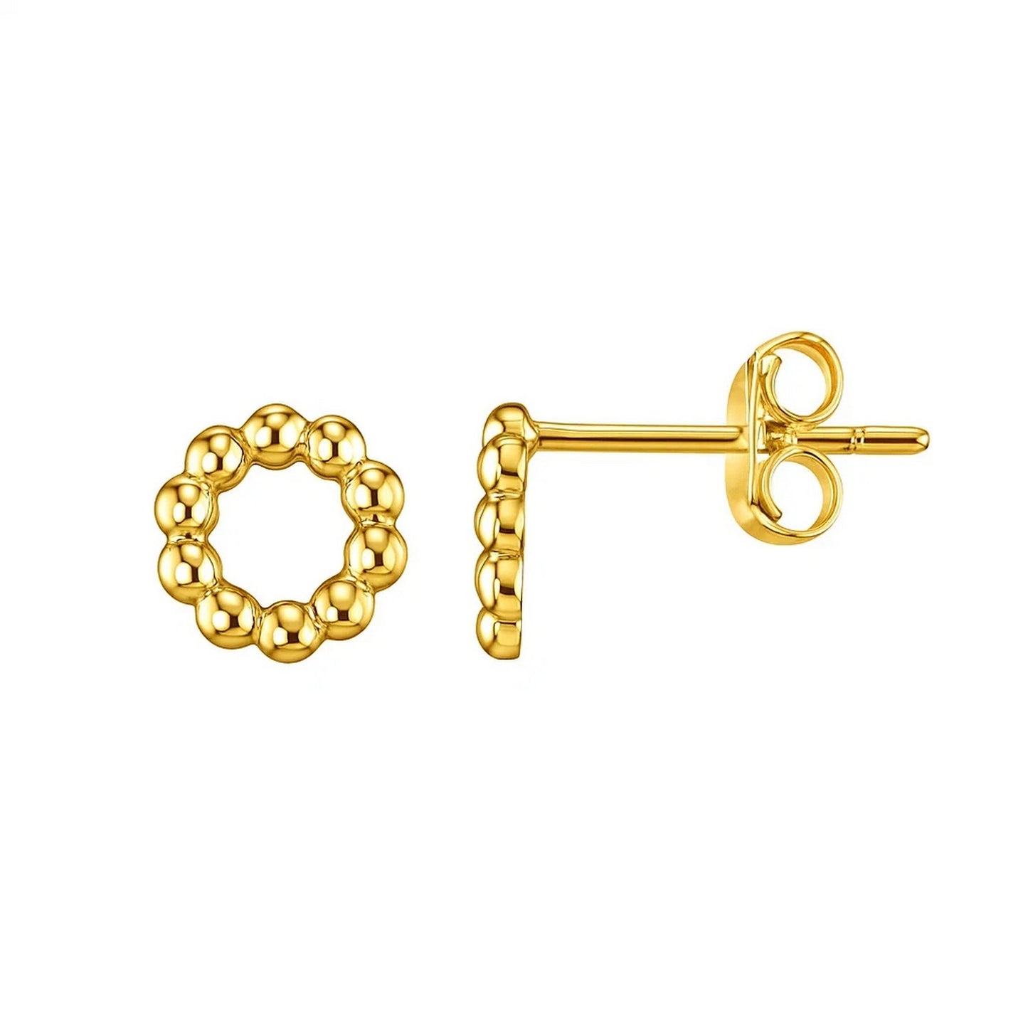 14K Yellow Gold Beaded Circle Earrings(6.8mm)