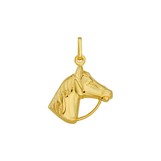 14K Yellow Gold Horse Head Charm Pendant – Polished Solid Gold, 0.7g