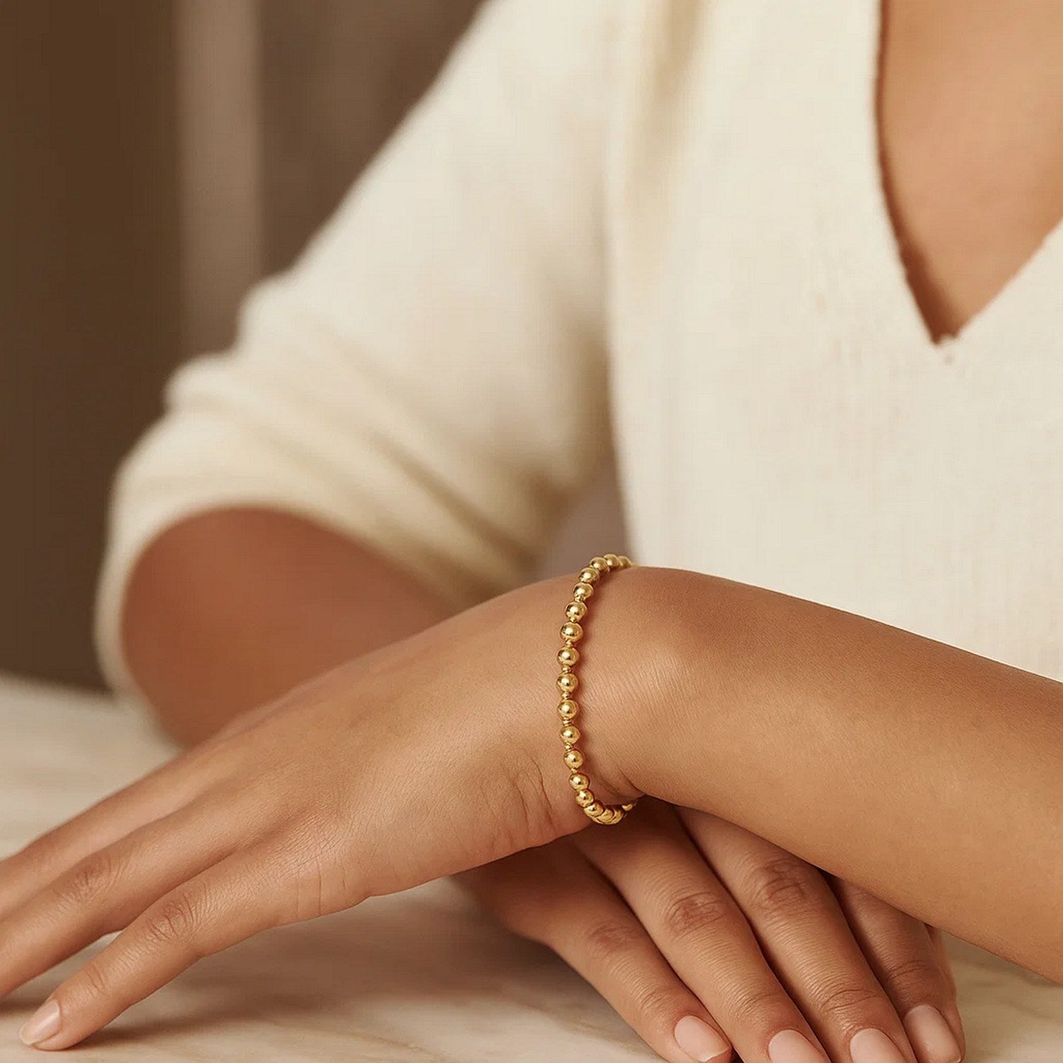 14K Yellow Gold Unisex Moon Cut Bead Chain Bracelet – 4.00mm – 14K Gold