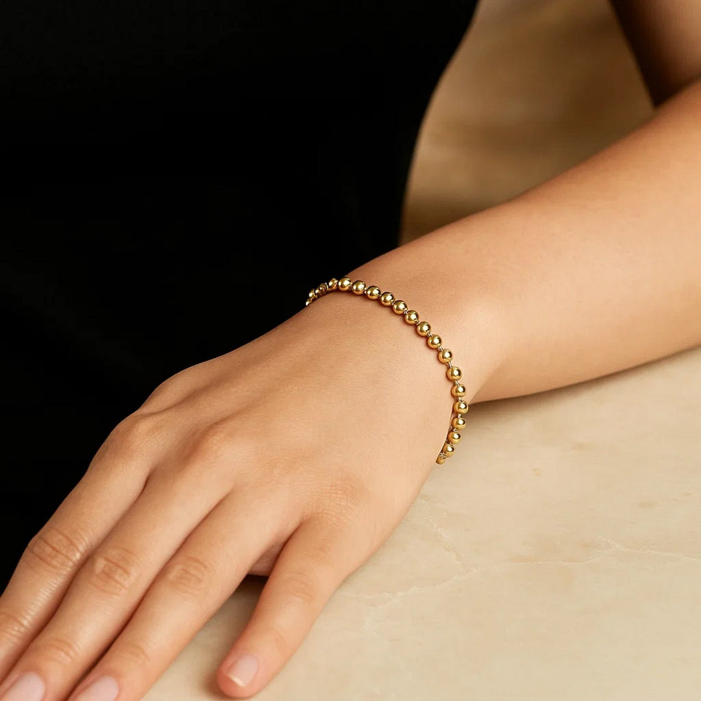 14K Yellow Gold Unisex Moon Cut Bead Chain Bracelet – 4.00mm – 14K Gold