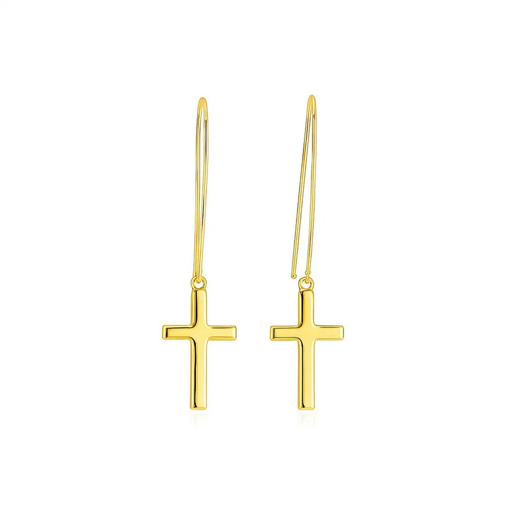 14K Yellow Gold Solid Dangle Cross Earrings (51mm) | True Pure Gold