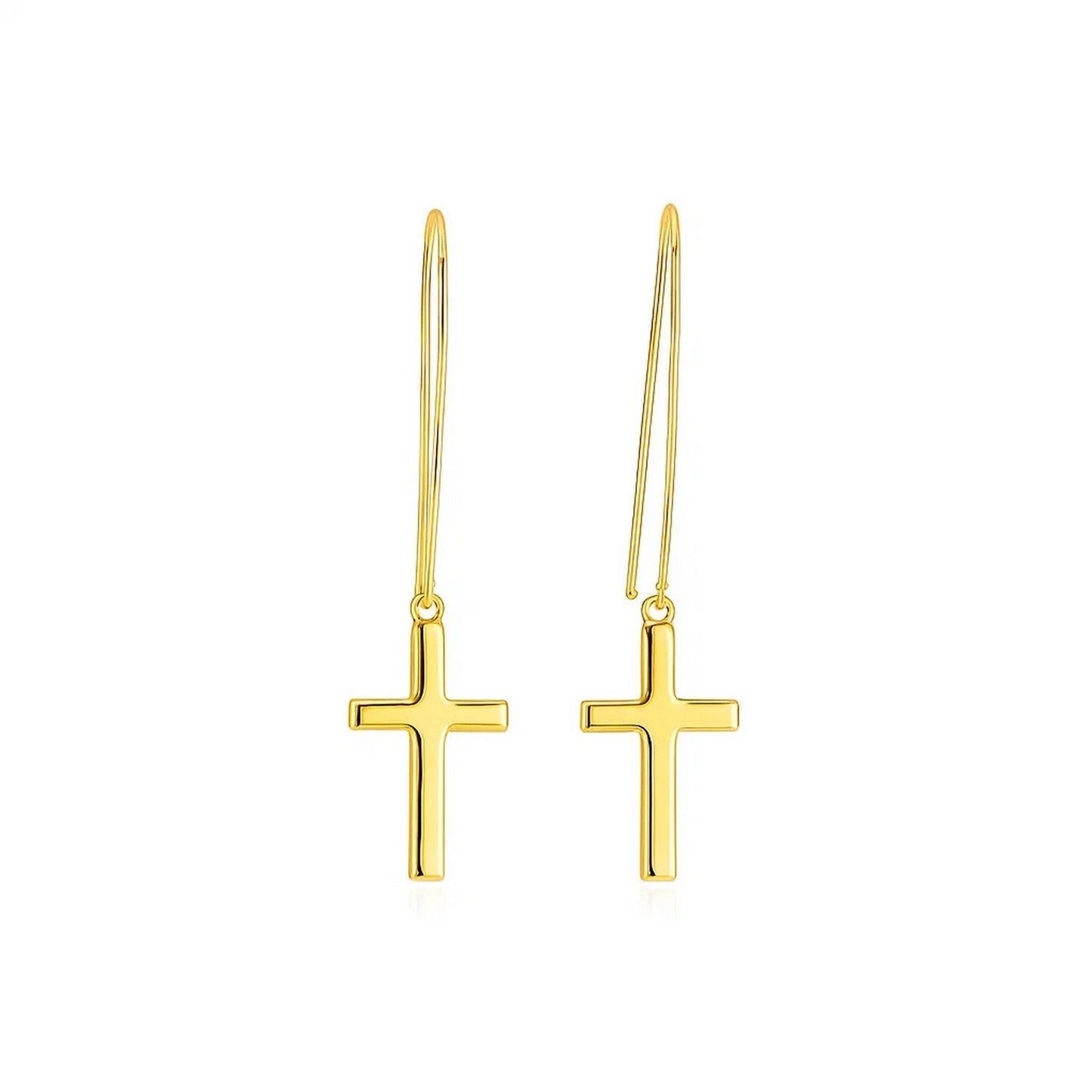 14K Yellow Gold Solid Dangle Cross Earrings (51mm) | True Pure Gold