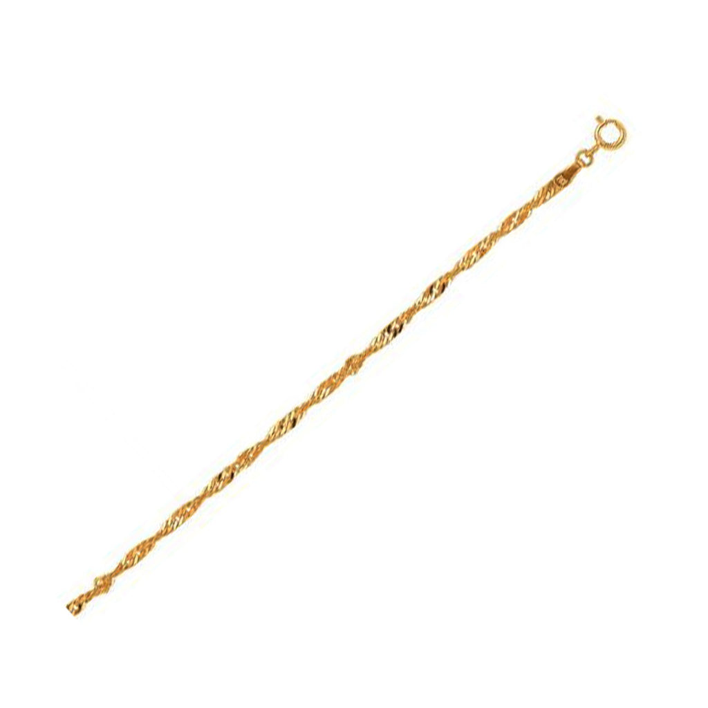 10K Yellow Gold Singapore Chain 2.20mm | Solid Gold, Spring Ring Clasp