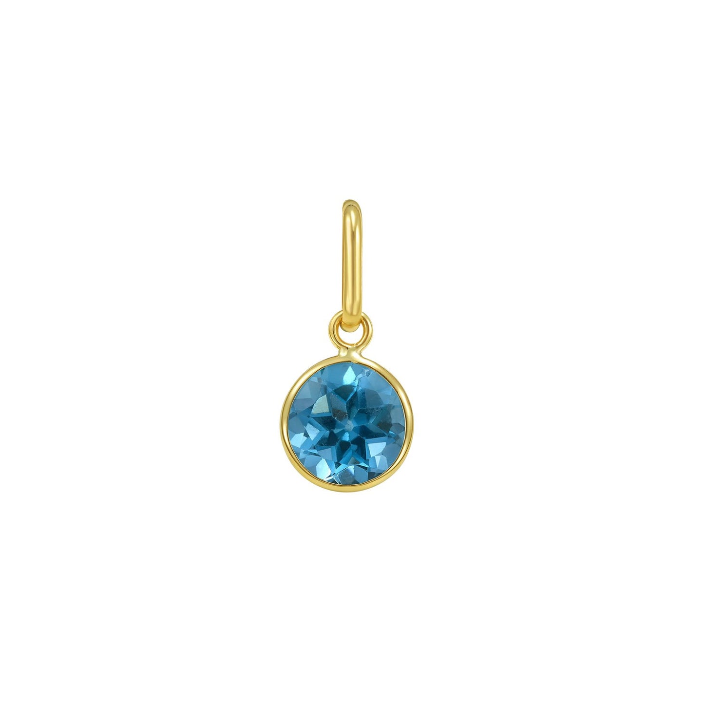 14K Yellow Gold Round Blue Topaz Charm Pendant