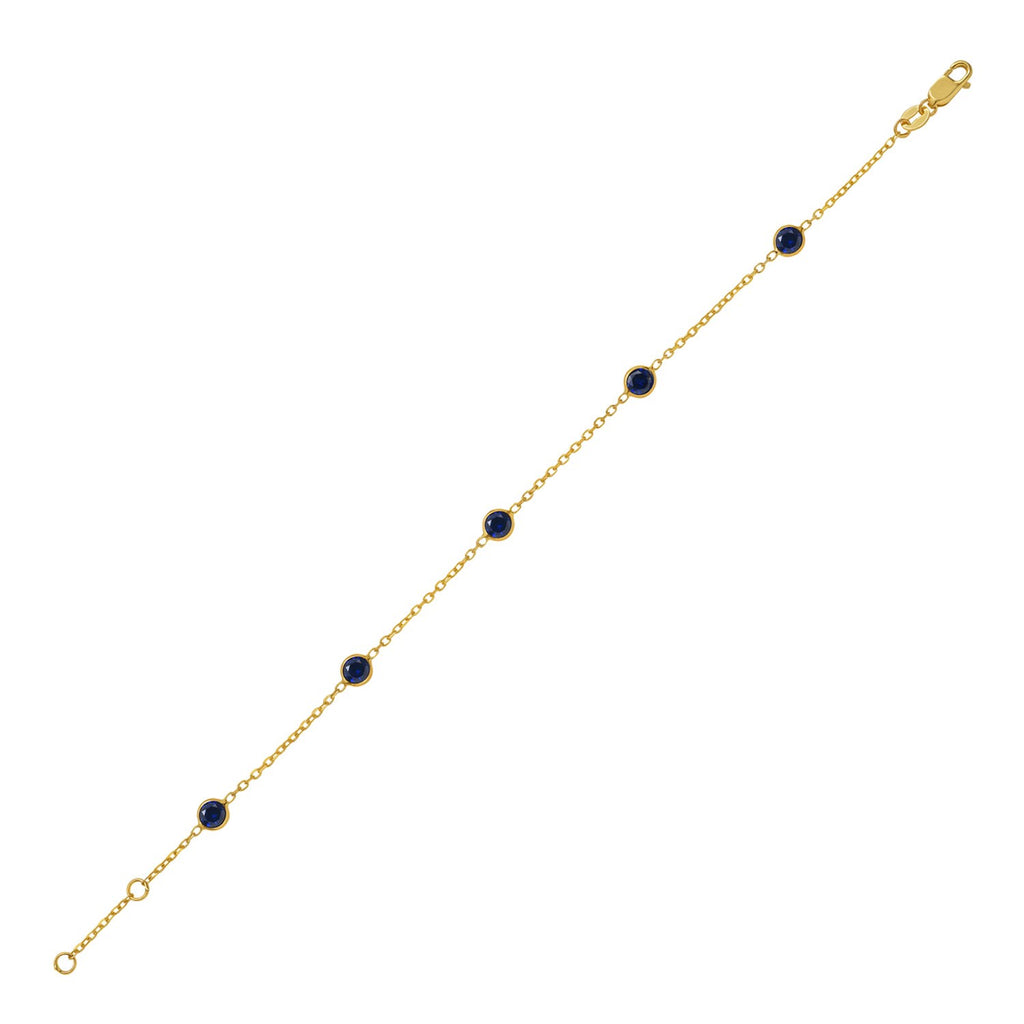 14K Yellow Gold Blue Sapphire Chain Bracelet