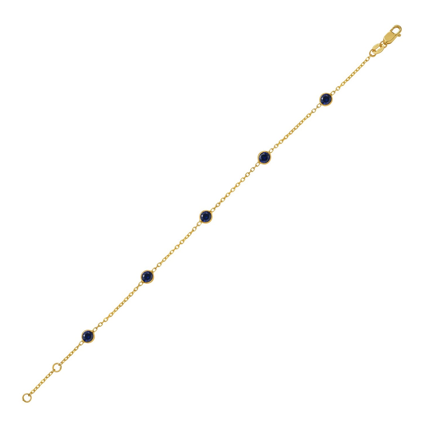 14K Yellow Gold Blue Sapphire Chain Bracelet