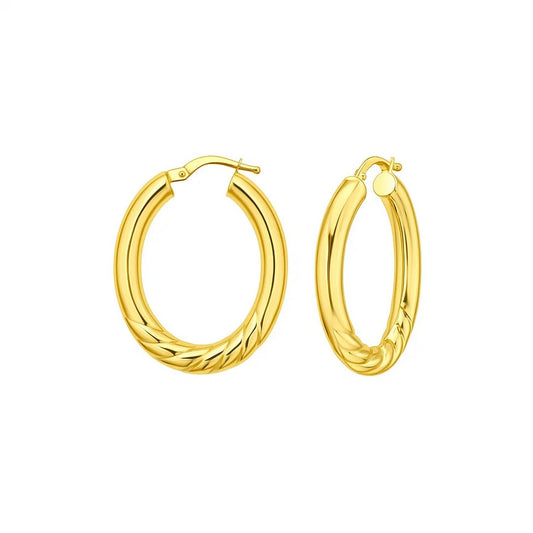 14K Yellow Gold Twisted Medium Hoop Earrings 4x31mm