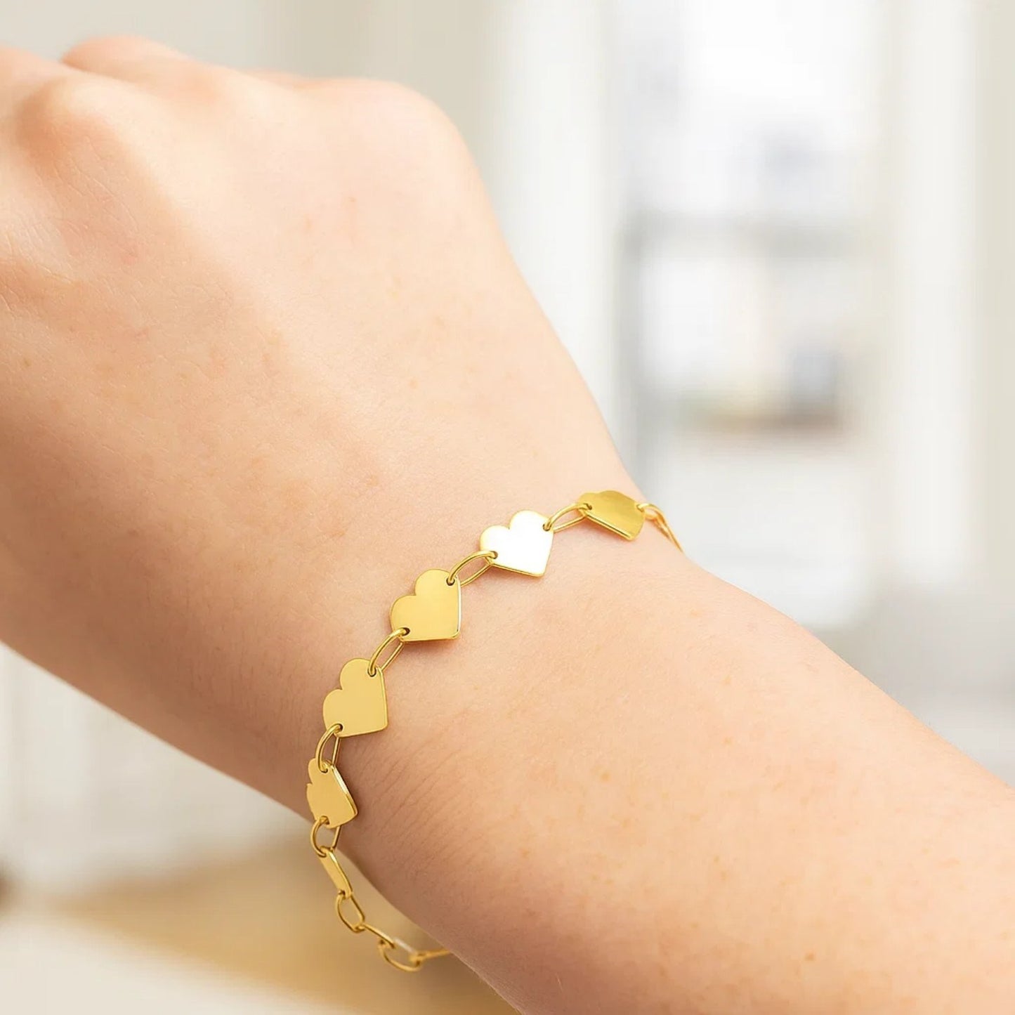 10K Yellow Gold Mirror Heart Chain Bracelet (4.70mm) | True Pure Gold