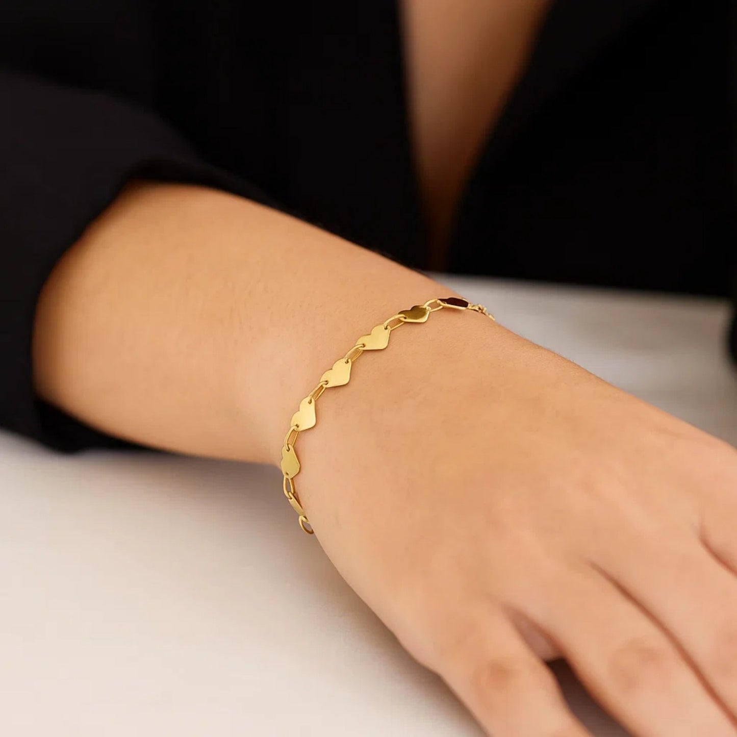 10K Yellow Gold Mirror Heart Chain Bracelet (4.70mm) | True Pure Gold