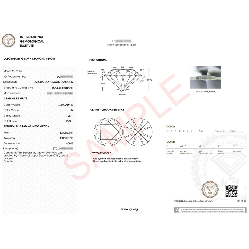 2 Carat Round Lab Grown IGI G/VS1 Diamond Solitaire Ring in 14K White Gold