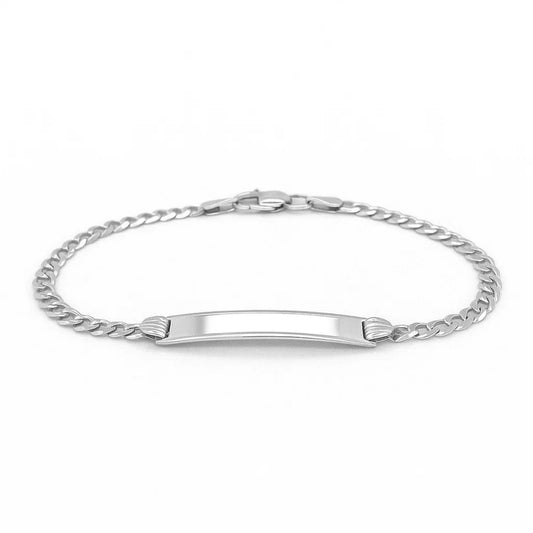 14k White Gold Curb Link Chain Polished Childrens ID Bracelet (3.00 mm)