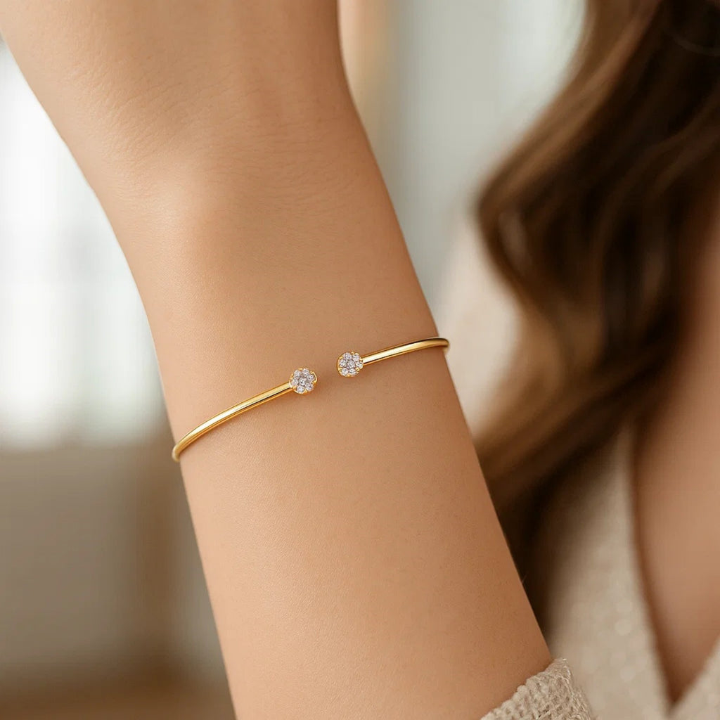 14K Yellow Gold Diamond Cluster Bangle | Pavé Set, 2mm