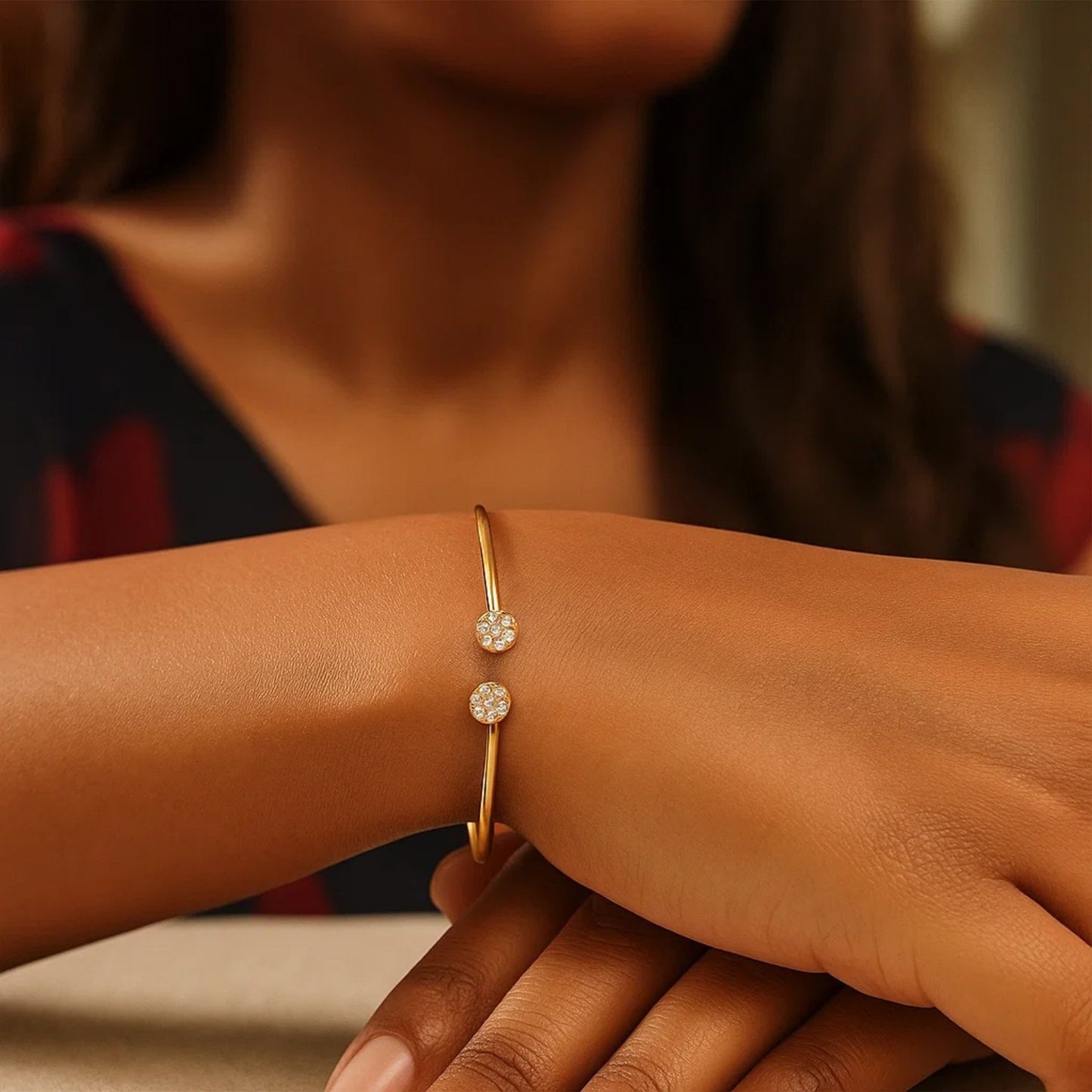 14K Yellow Gold Diamond Cluster Bangle | Pavé Set, 2mm
