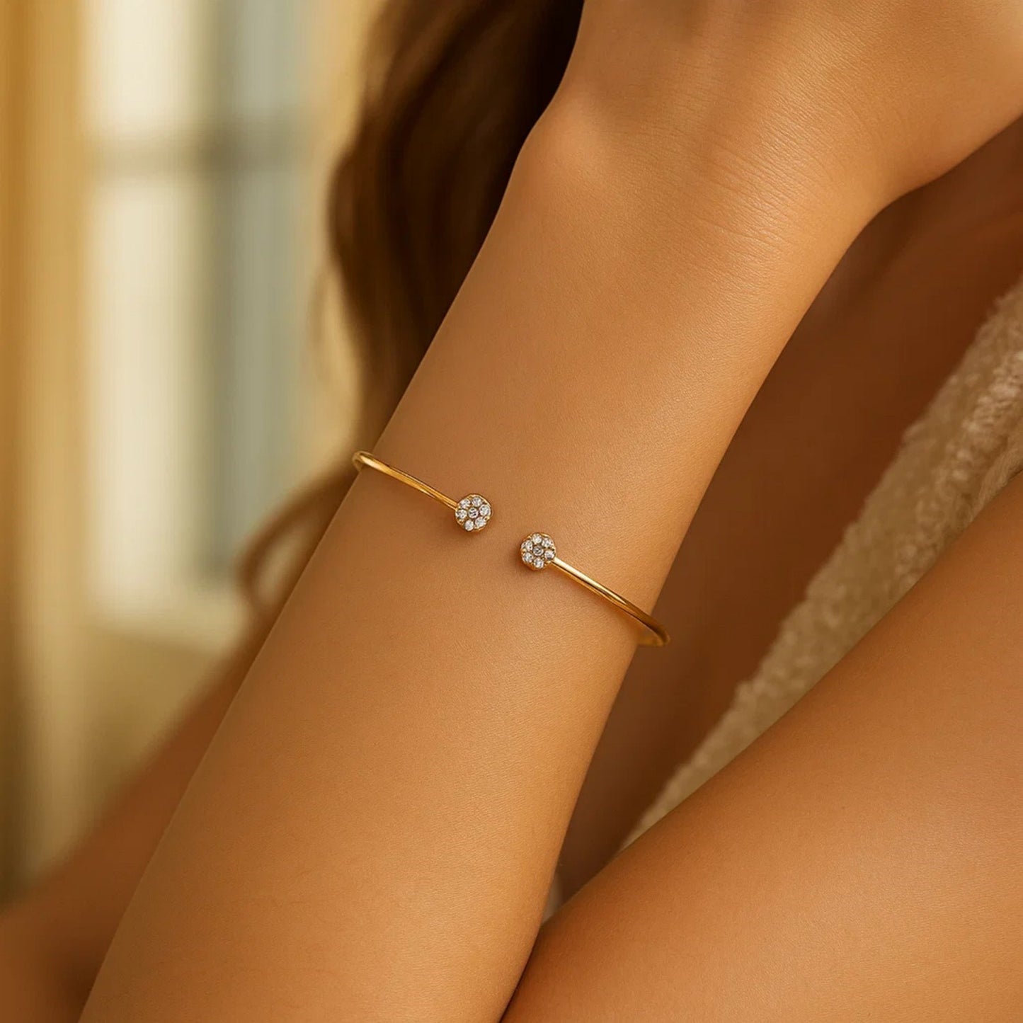 14K Yellow Gold Diamond Cluster Bangle | Pavé Set, 2mm