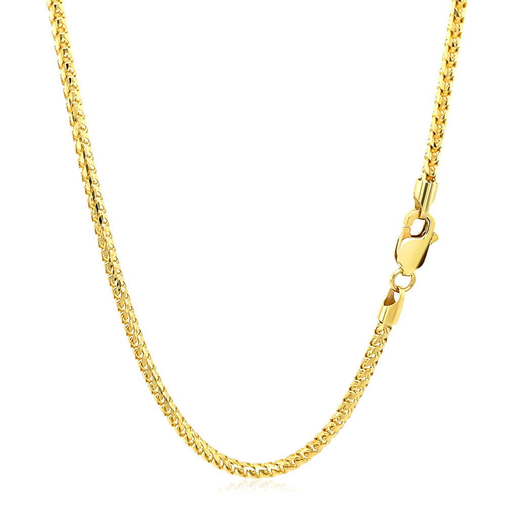 14K Yellow Gold Solid Diamond Cut Round Franco Chain Necklace (2.20mm)