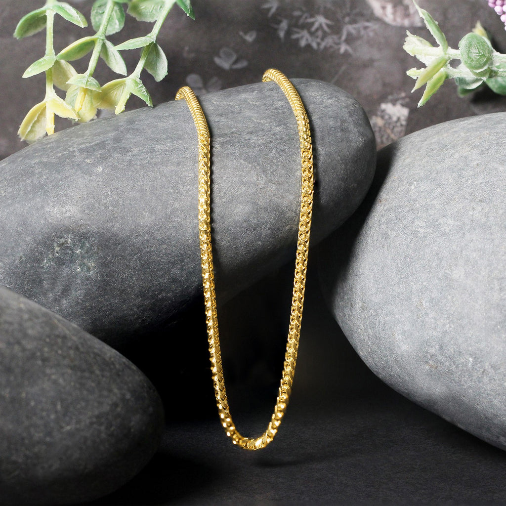 14K Yellow Gold Solid Diamond Cut Round Franco Chain Necklace (2.20mm)