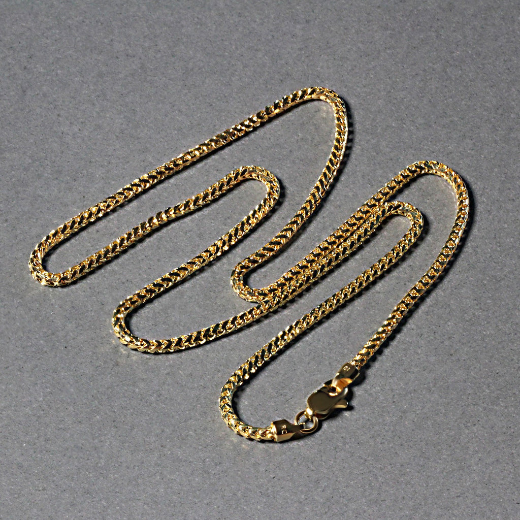 14K Yellow Gold Solid Diamond Cut Round Franco Chain Necklace (2.20mm)