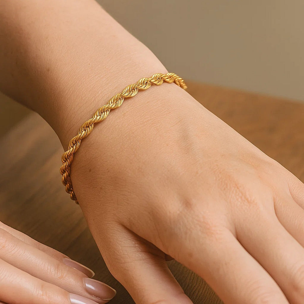 10K Yellow Gold Solid Diamond Cut Rope Bracelet (3.50mm)