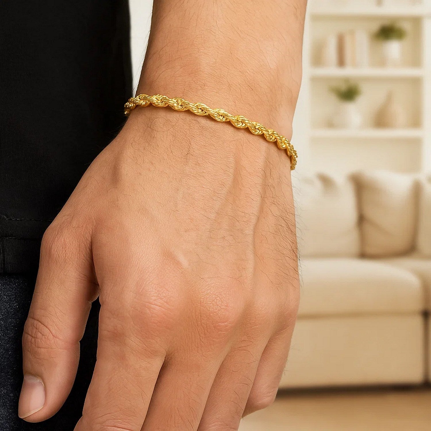 10K Yellow Gold Solid Diamond Cut Rope Bracelet (3.50mm)