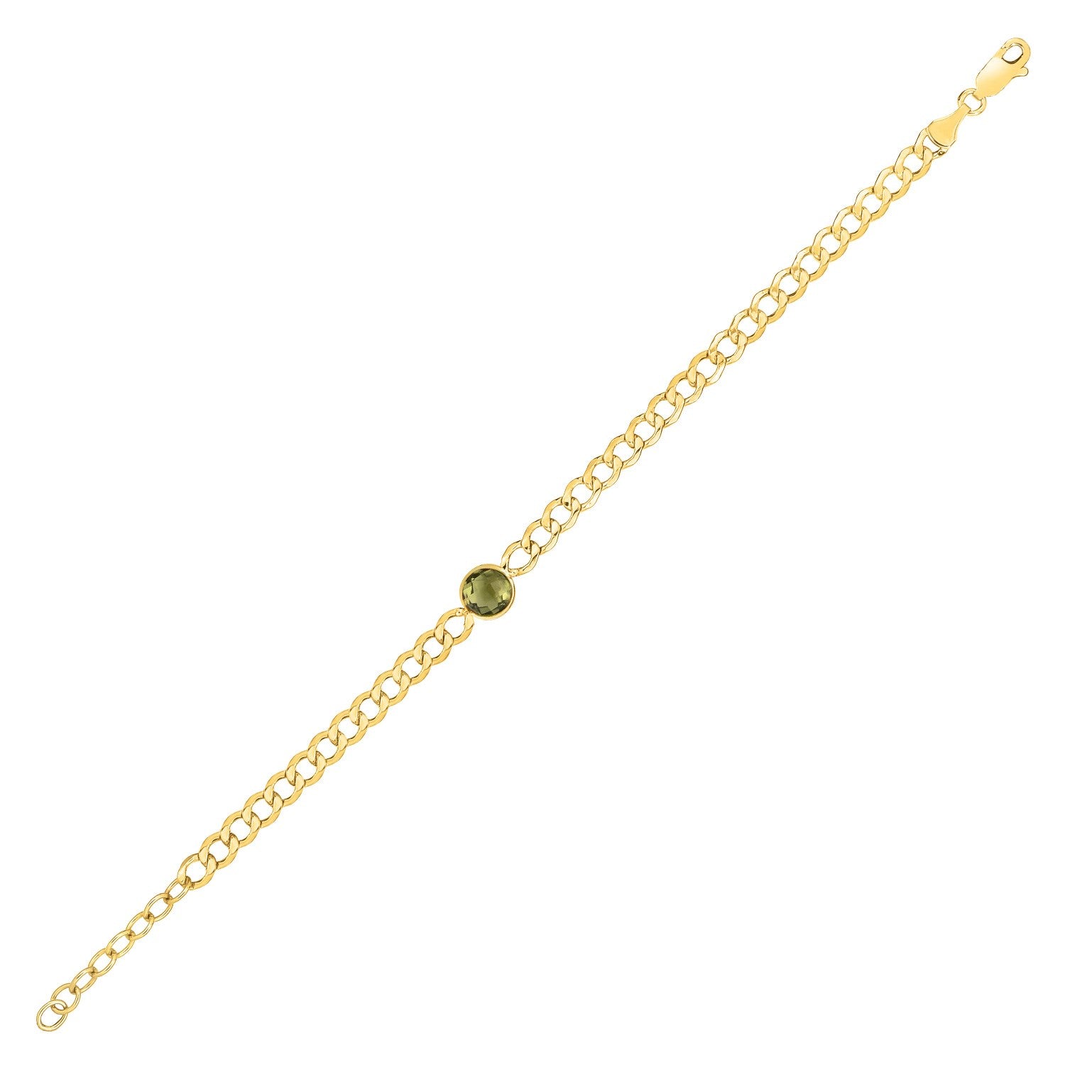14K Yellow Gold Peridot Curb Chain Bracelet (3.60mm)