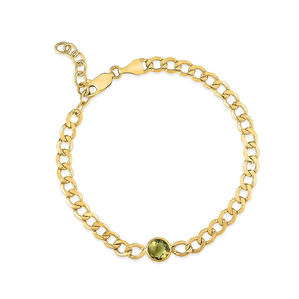 14K Yellow Gold Peridot Curb Chain Bracelet (3.60mm)
