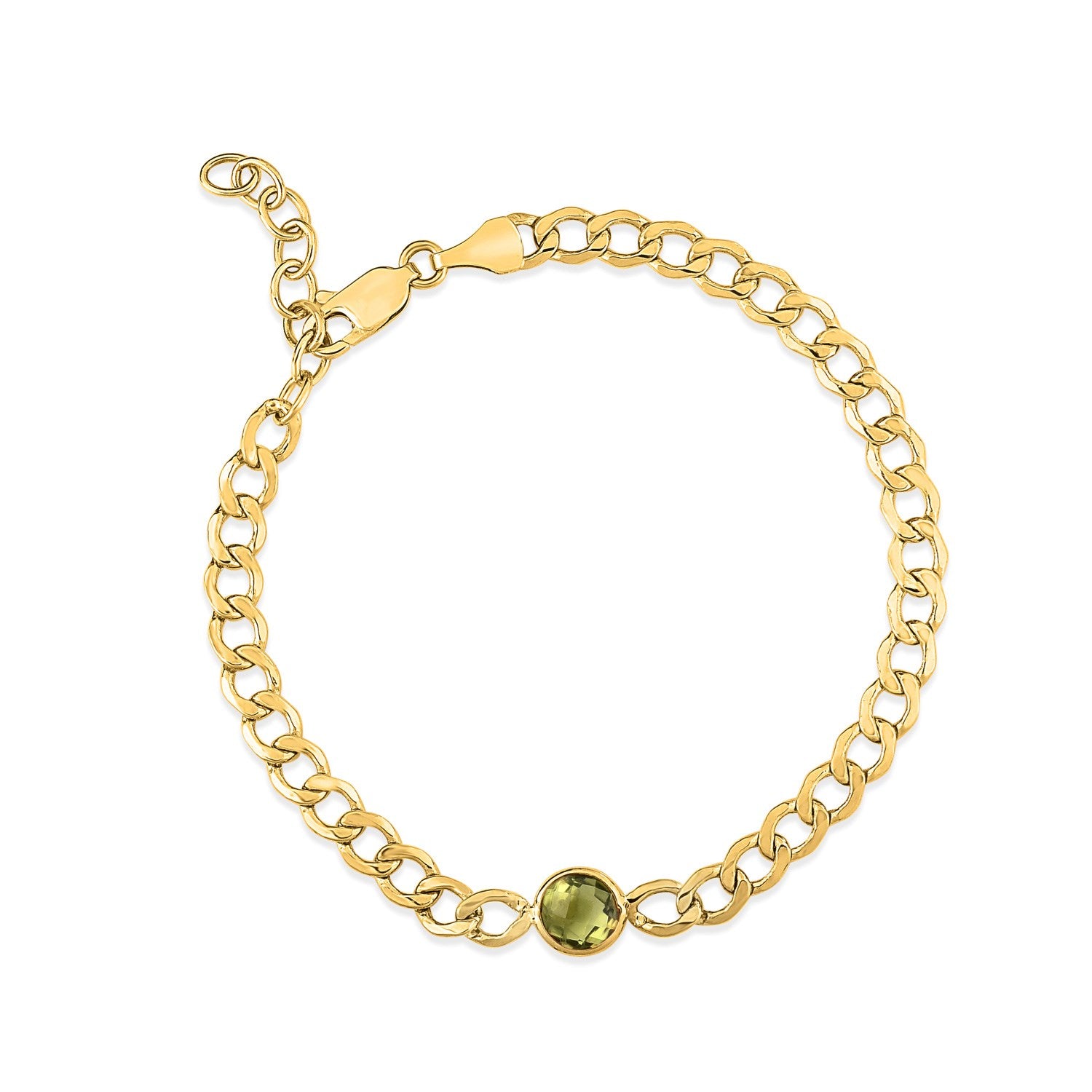 14K Yellow Gold Peridot Curb Chain Bracelet (3.60mm)