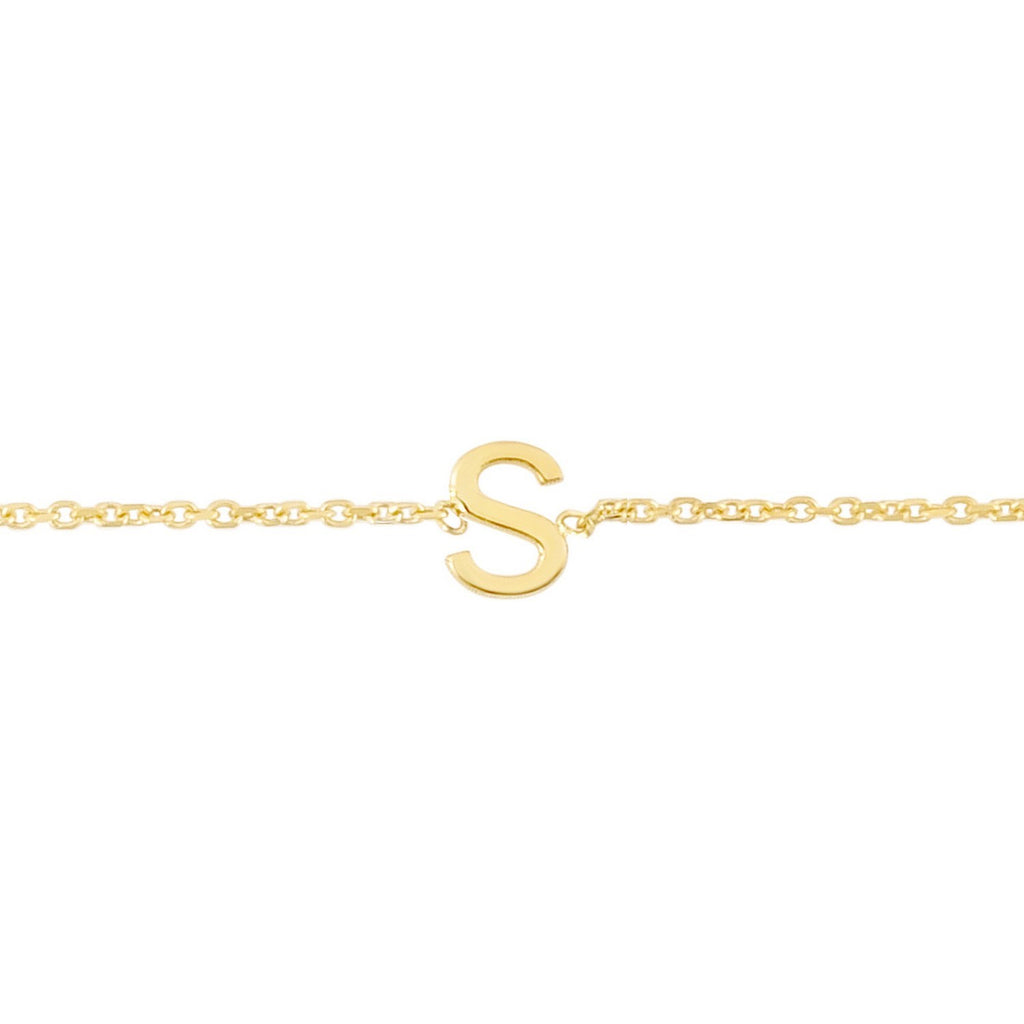 14K Yellow Gold Women's Mini Initial S Bracelet – 7 Inches – 14K Gold