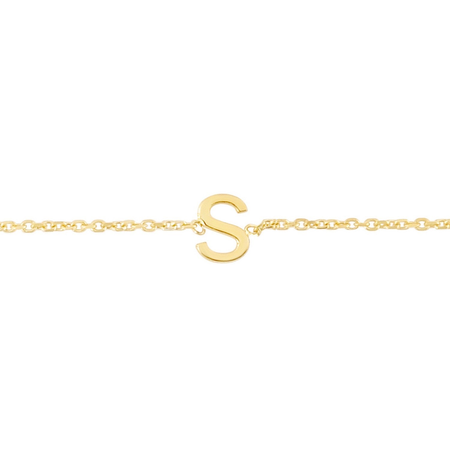 14K Yellow Gold Women's Mini Initial S Bracelet – 7 Inches – 14K Gold