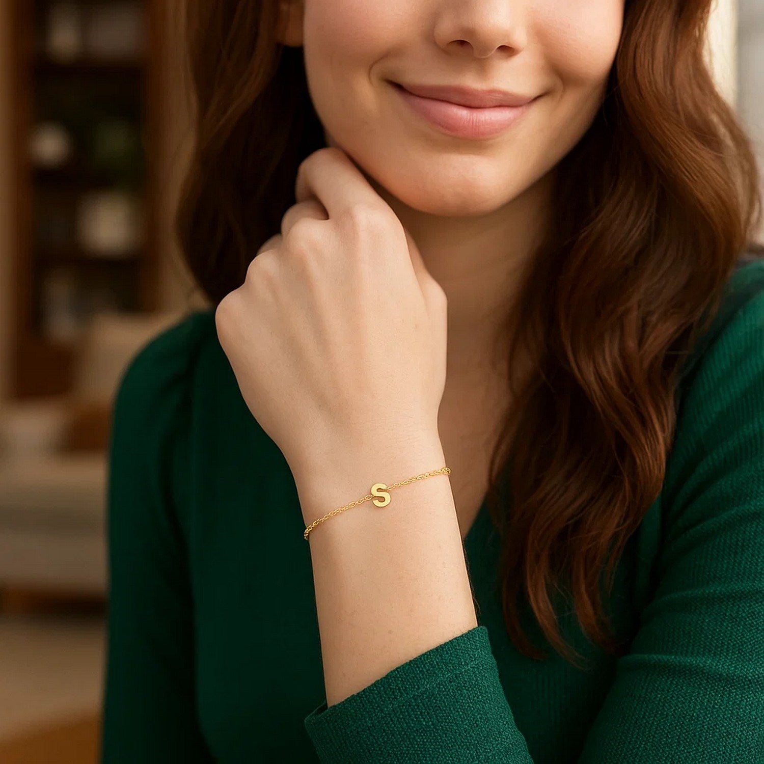 14K Yellow Gold Women's Mini Initial S Bracelet – 7 Inches – 14K Gold