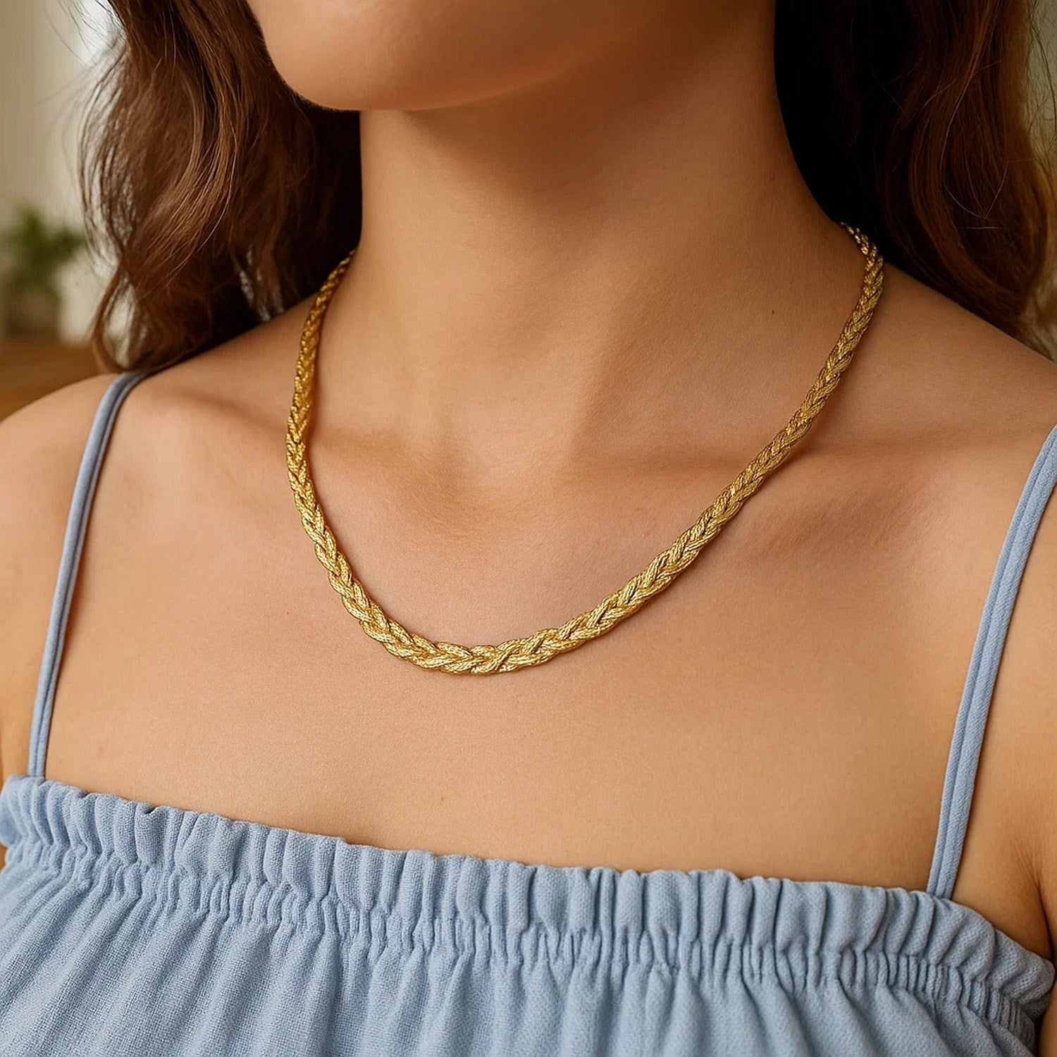14K Yellow Gold Braided Herringbone Chain 3.20mm | Solid Gold, High Polish