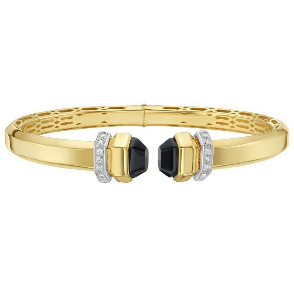 14K Yellow Gold Black Pyramid Art Deco Open Cuff Bangle (6.00 mm)
