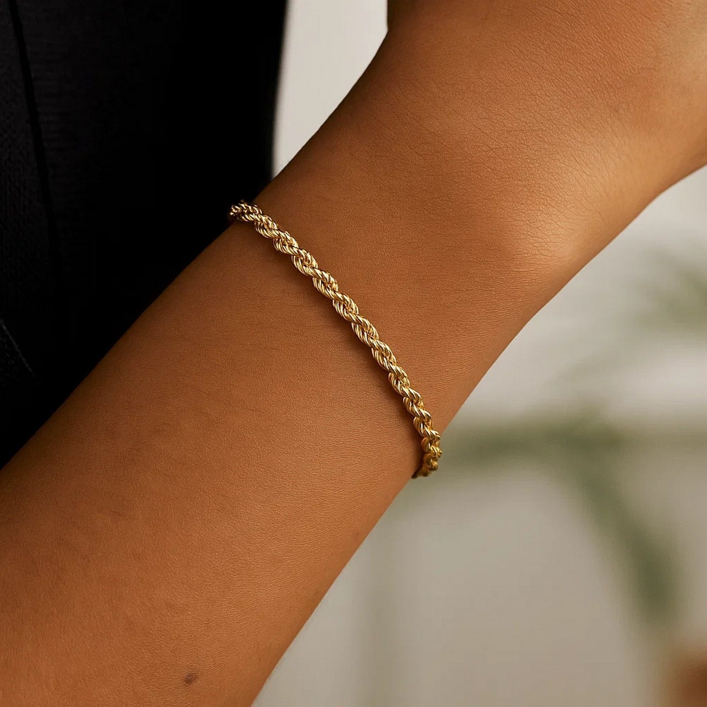 10K Yellow Gold Lite Rope Chain Bracelet (3.20mm)