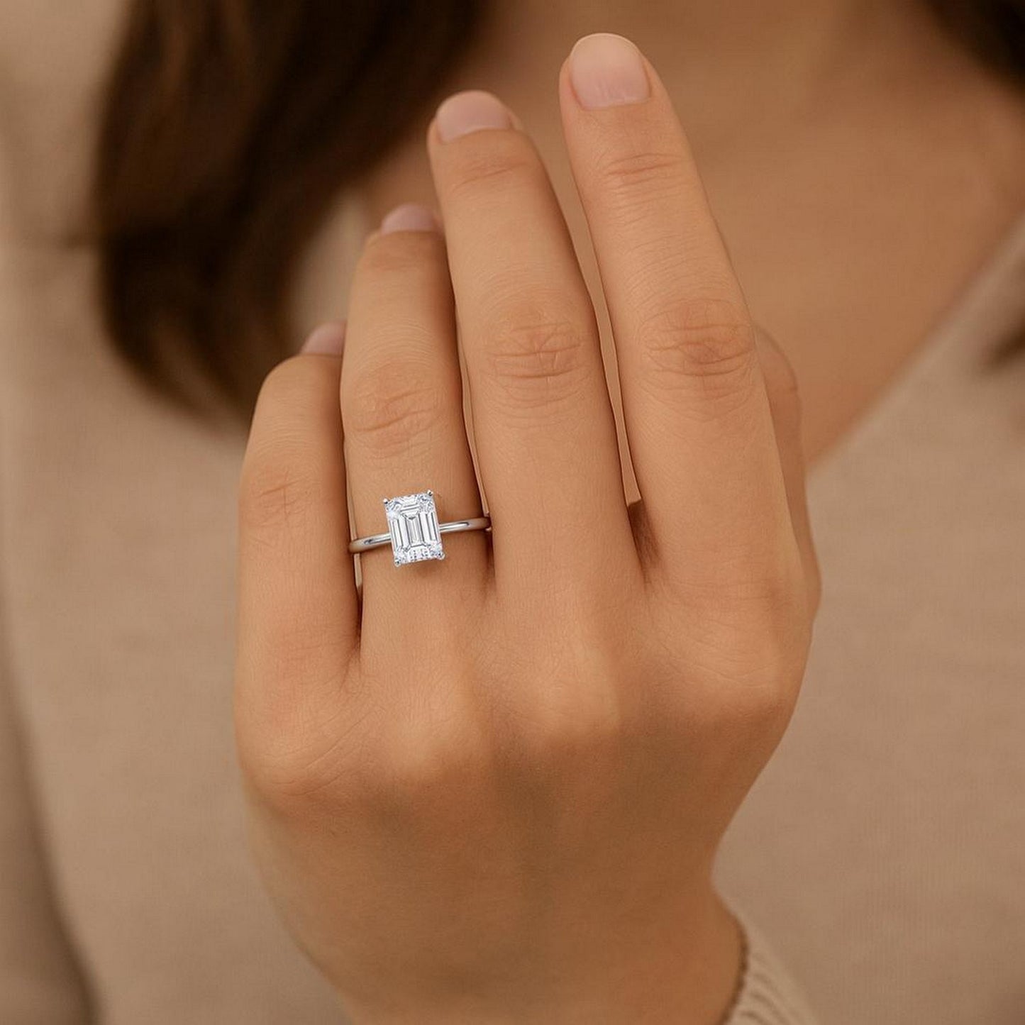 2 Carat Emerald Lab Grown IGI G/VS1 Diamond Solitaire Ring in 14K White Gold