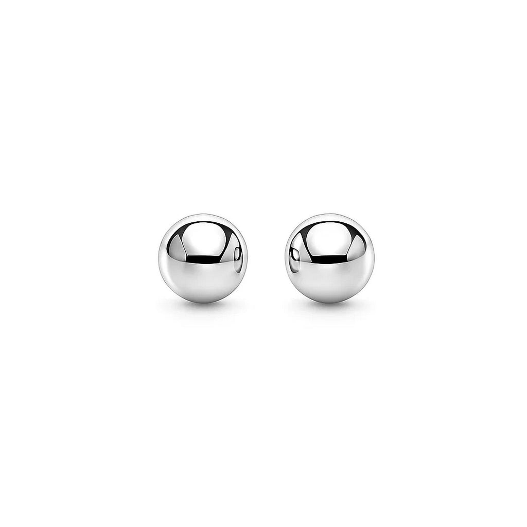 14K White Gold Spherical Stud Earrings – 3mm Solid Gold Ball Studs