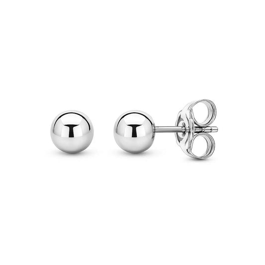 14K White Gold Spherical Stud Earrings – 3mm Solid Gold Ball Studs