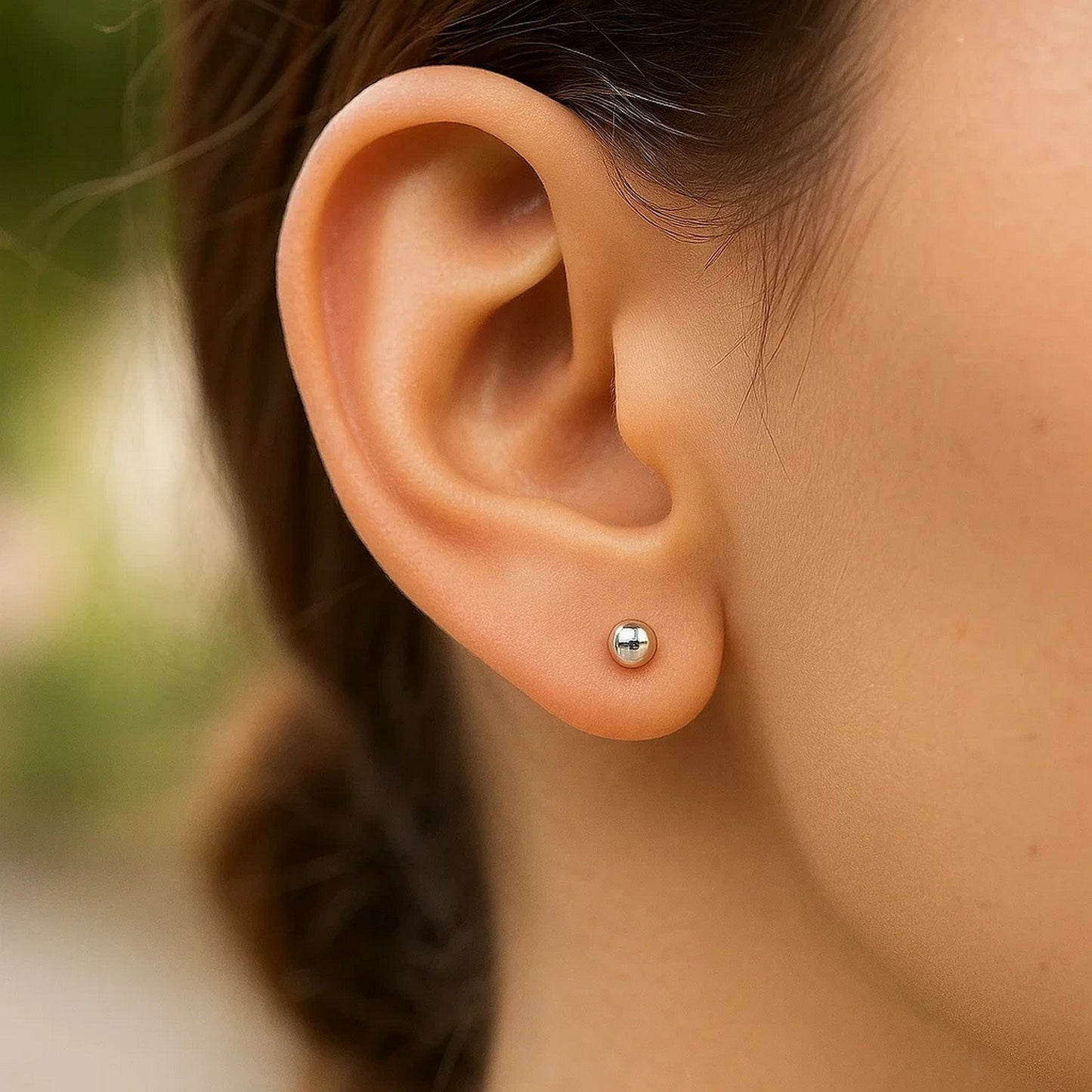 14K White Gold Spherical Stud Earrings – 3mm Solid Gold Ball Studs