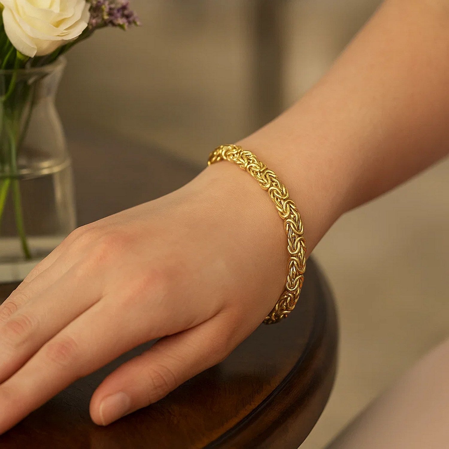 10K Yellow Gold Byzantine Design Chain Bracelet (7.00mm)