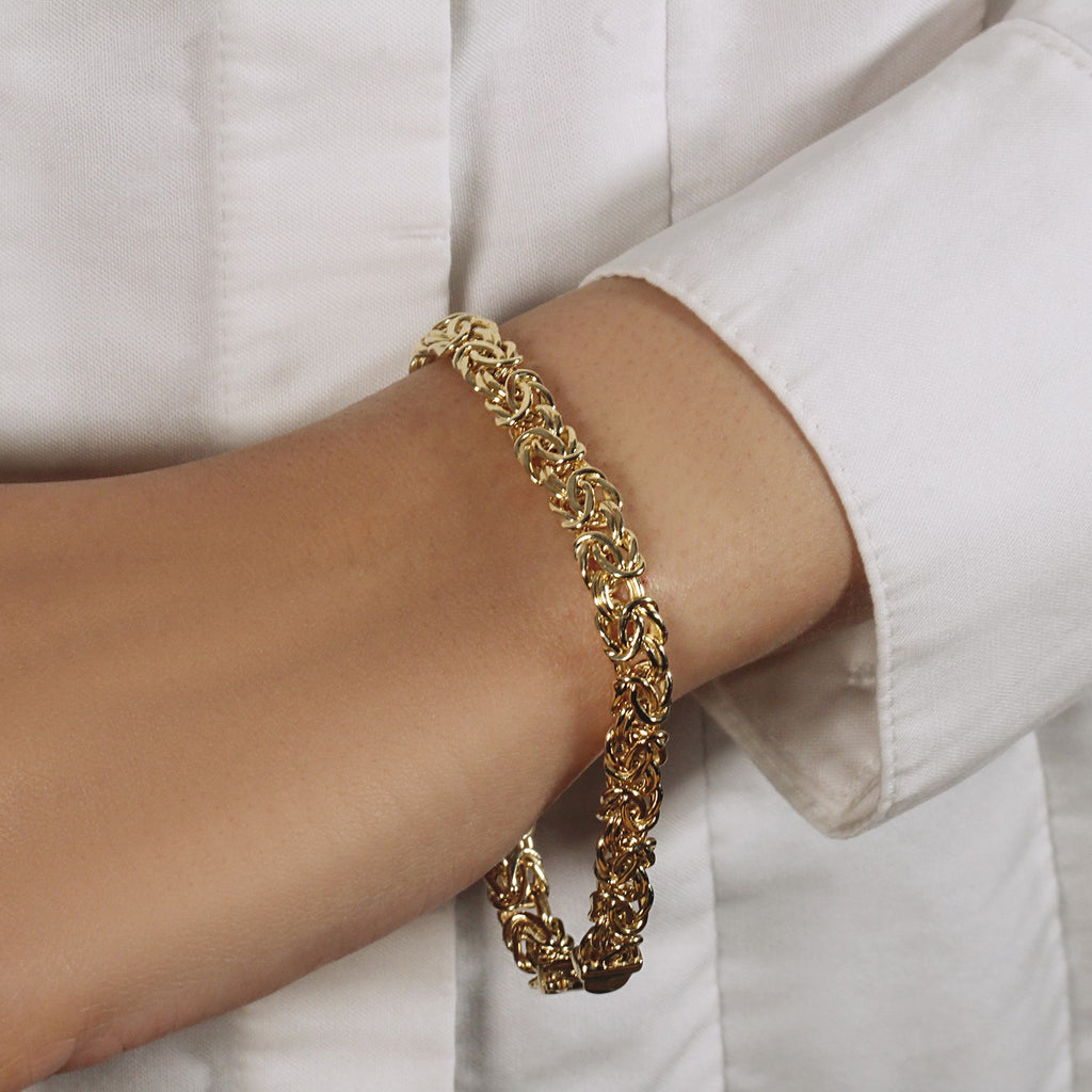 10K Yellow Gold Byzantine Design Chain Bracelet (7.00mm)