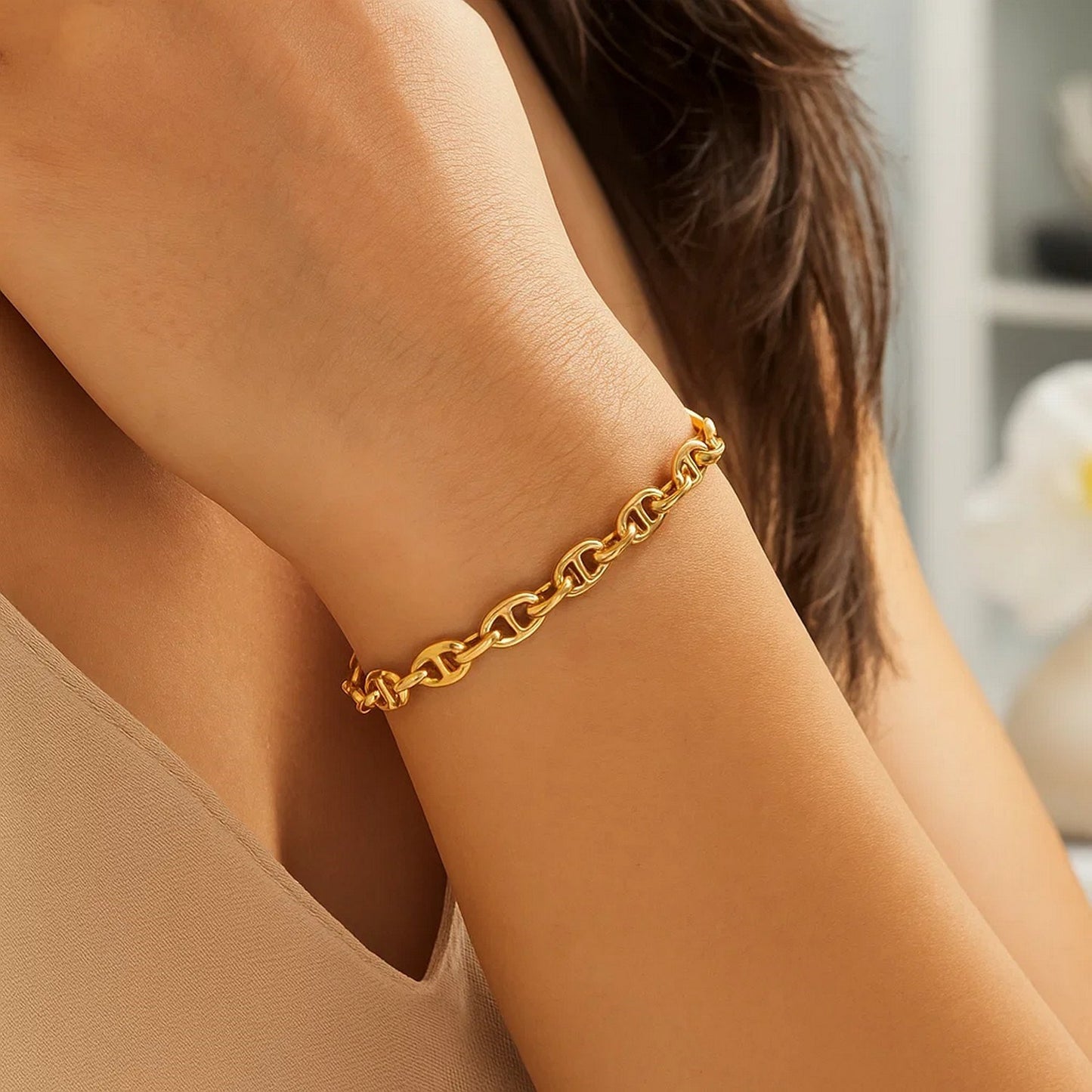 14k Yellow Gold High Polish Mariner Link Bracelet  (5.40 mm)