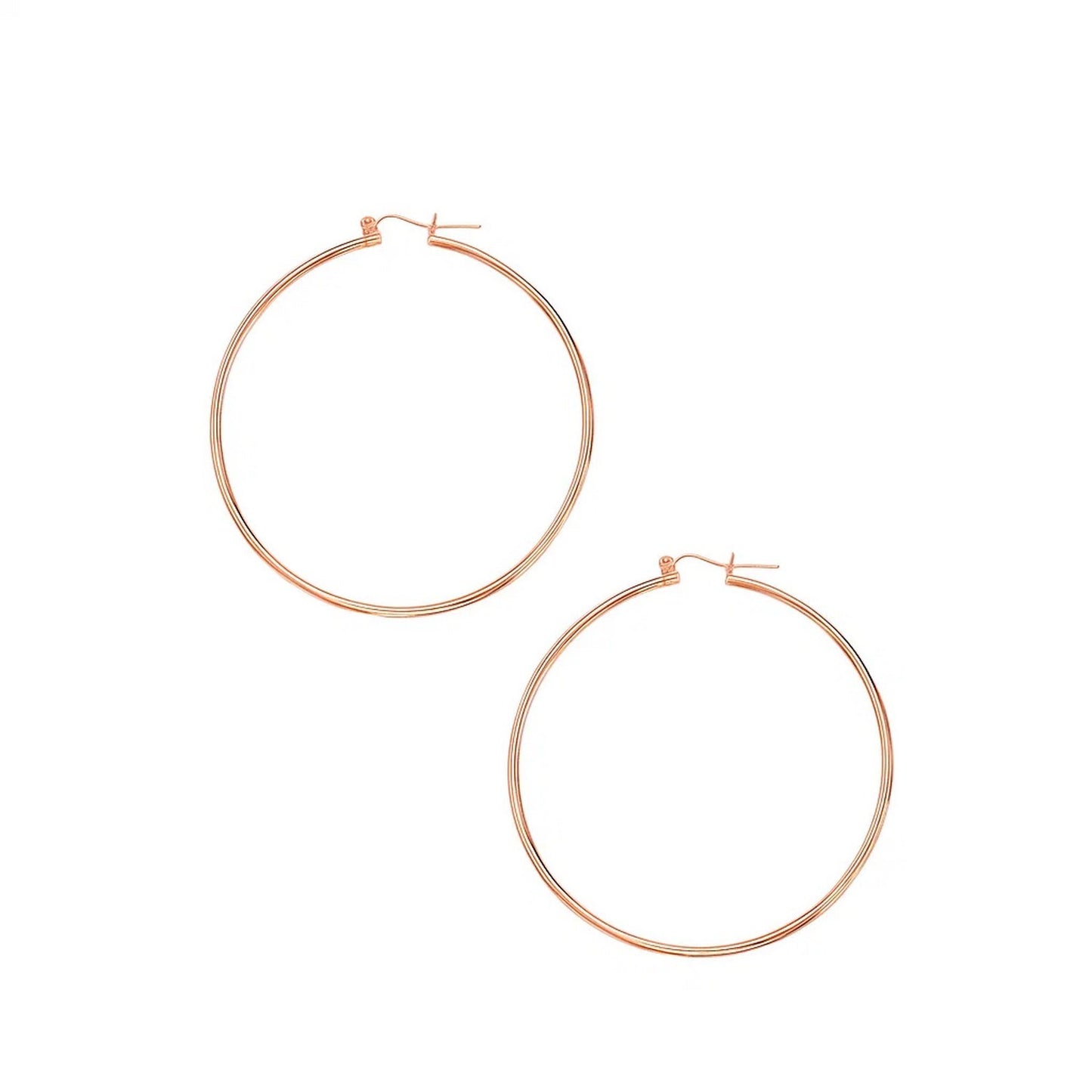 14K Rose Gold Classic Hoop Earrings – 2mm x 55mm, Solid Gold