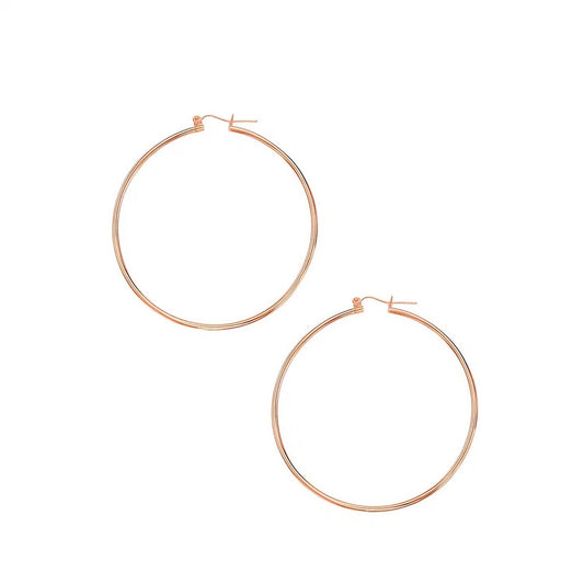 14K Rose Gold Classic Hoop Earrings – 2mm x 55mm, Solid Gold