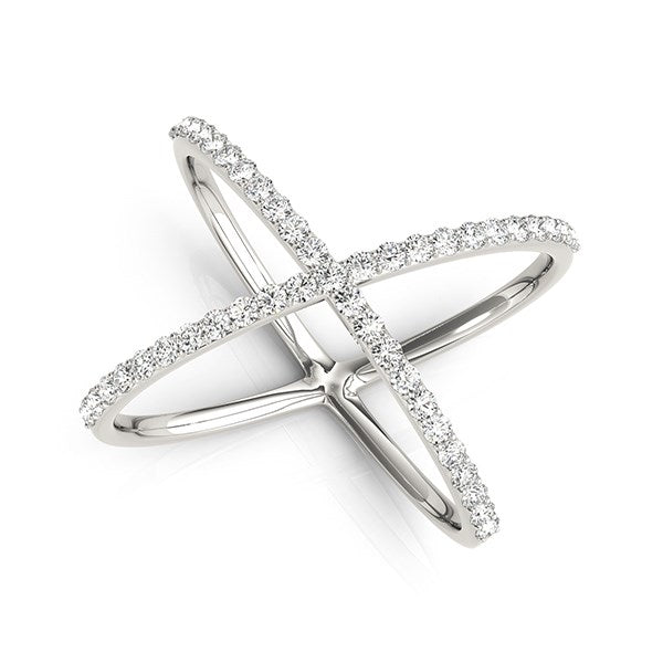 14k White Gold X Ring with 45 Diamonds (0.45 cttw)