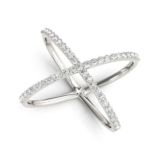 14k White Gold X Ring with 45 Diamonds (0.45 cttw)