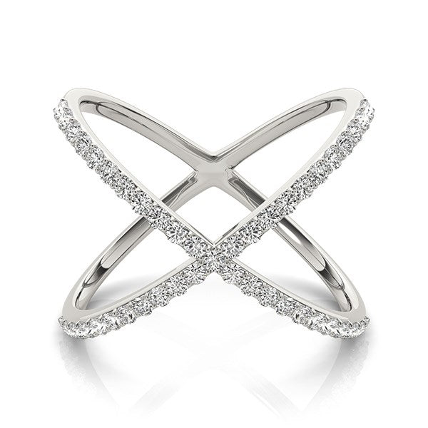 14k White Gold X Ring with 45 Diamonds (0.45 cttw)