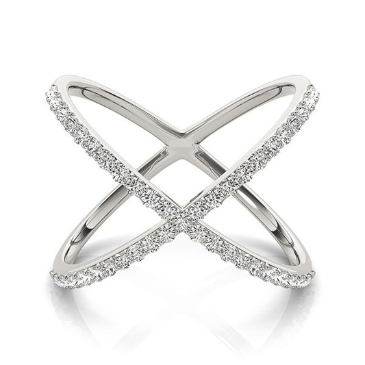 14k White Gold X Ring with 45 Diamonds (0.45 cttw)