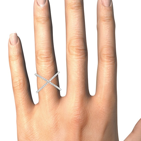 14k White Gold X Ring with 45 Diamonds (0.45 cttw)